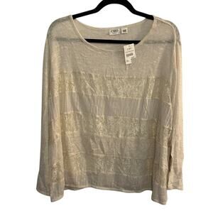 Cato Sweater Lace & Jersey Knit Ivory Crewneck Lightweight Plus Size 26/28W NEW